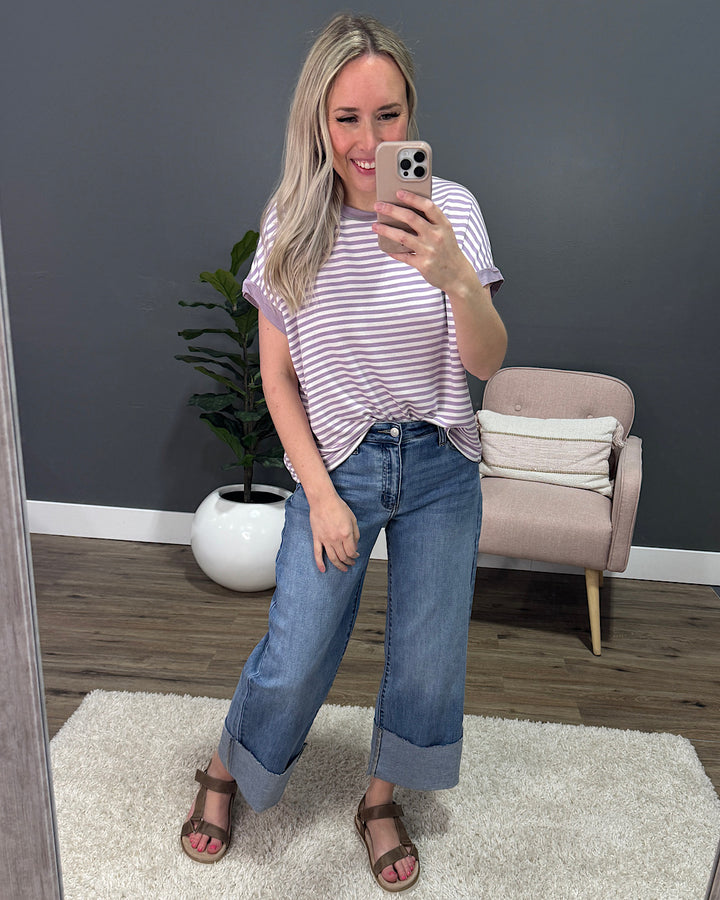 Carolina Striped Drop Shoulder Top - Lilac SALE Lovely Melody