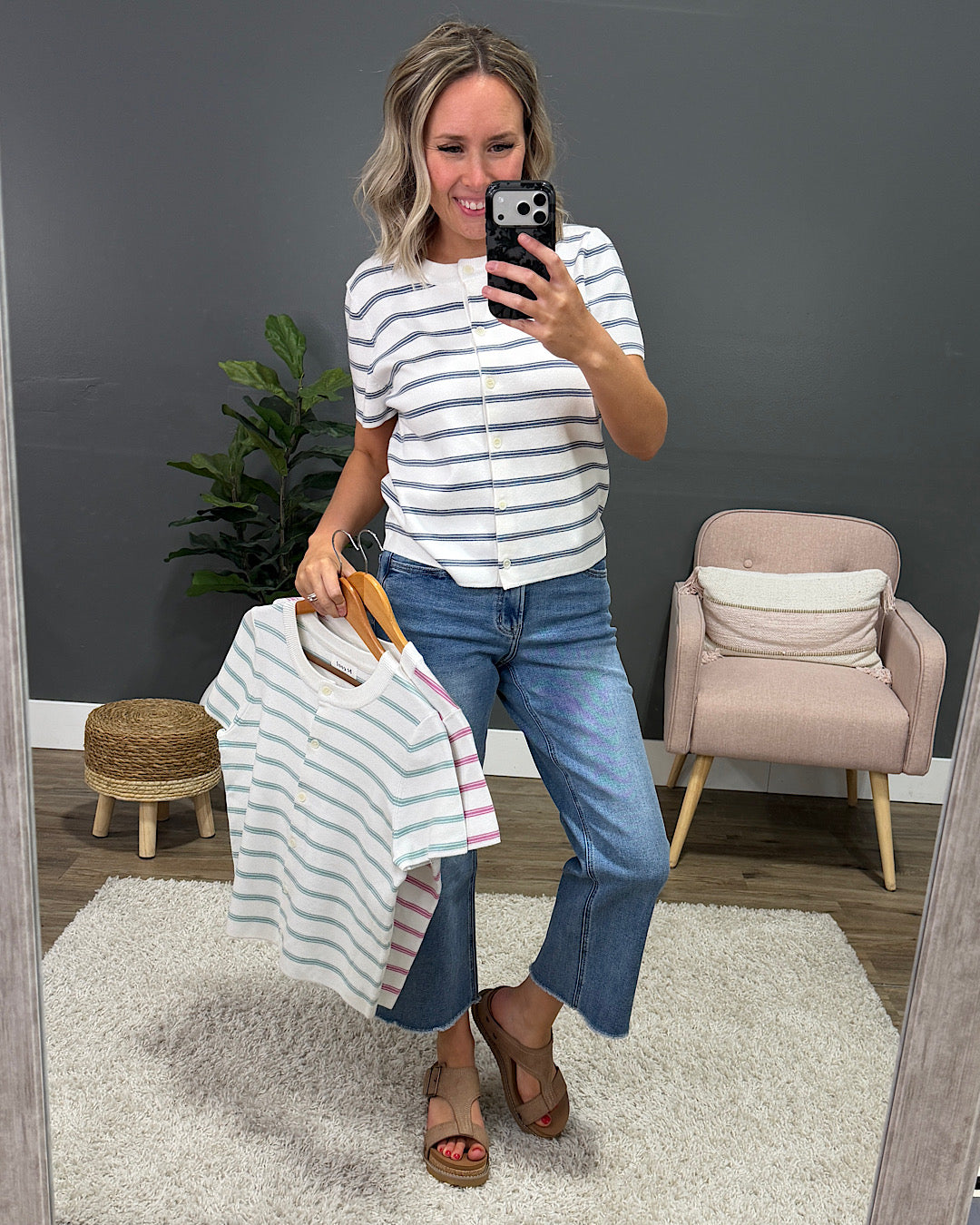 Courtney Striped Short Sleeve Cardigan - Pink Be Cool
