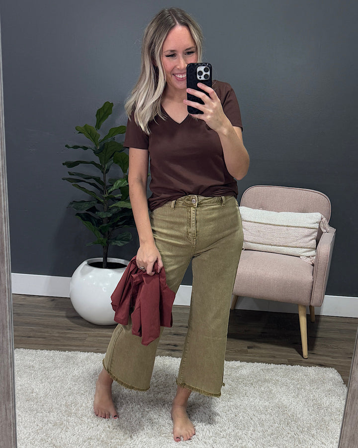 In Plain Sight V Neck Top - Chocolate SALE Be Cool