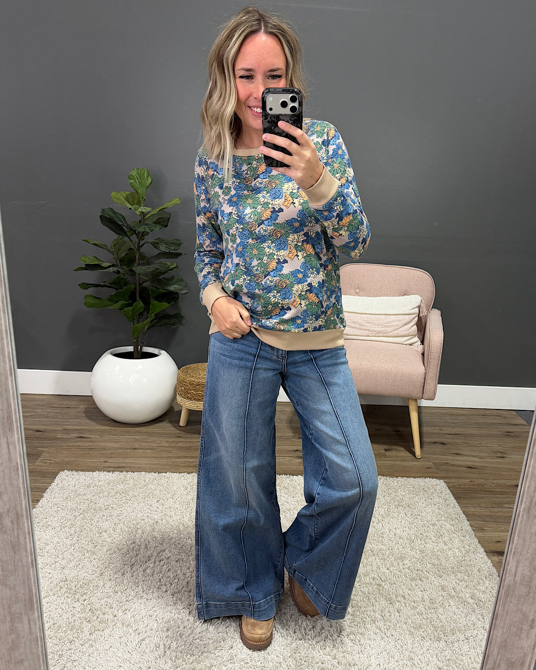 NEW! Bristol Floral Lightweight Sweater - Taupe Staccato