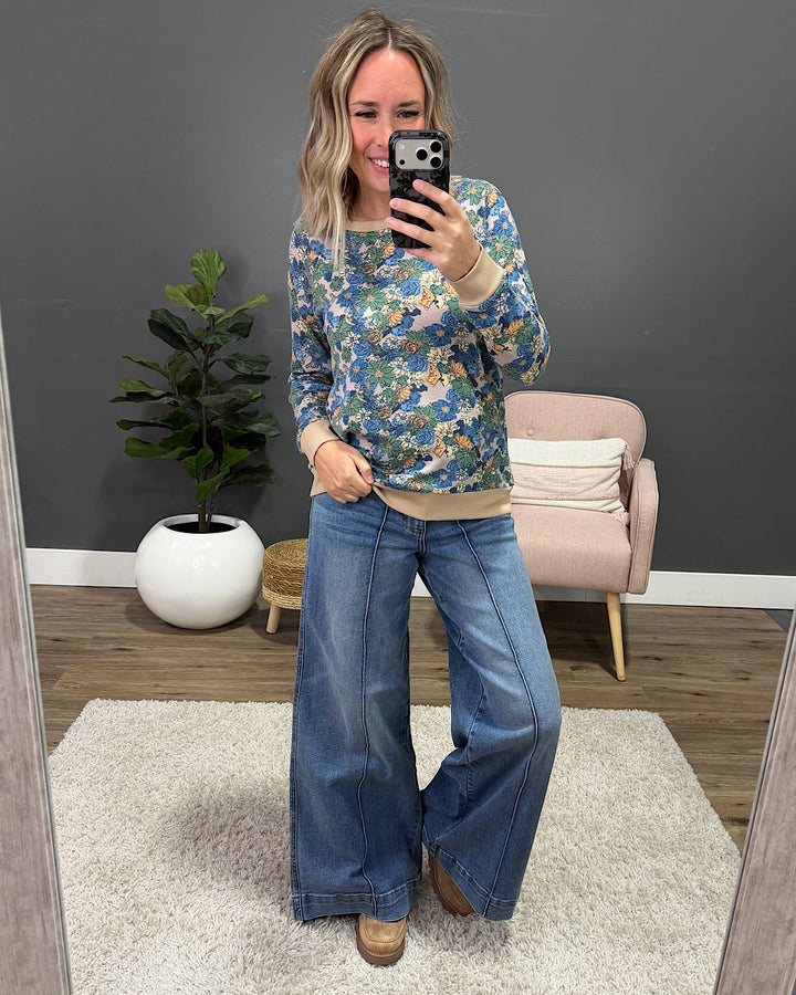 NEW! Bristol Floral Lightweight Sweater - Taupe Staccato