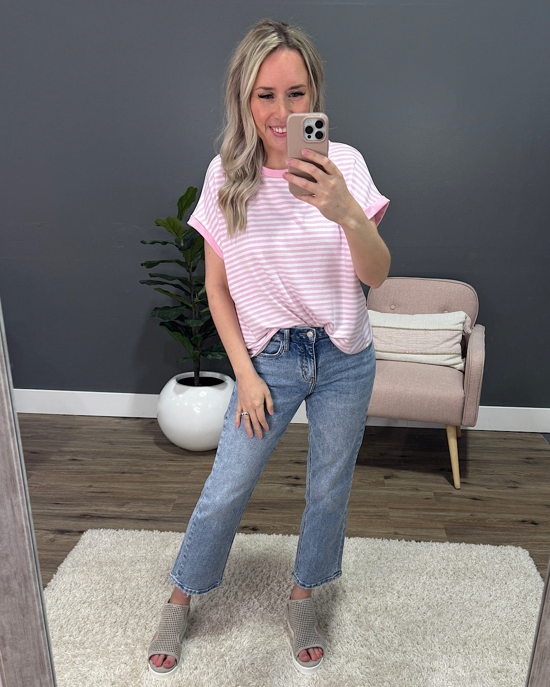 Carolina Striped Drop Shoulder Top - Pink FINAL SALE Lovely Melody