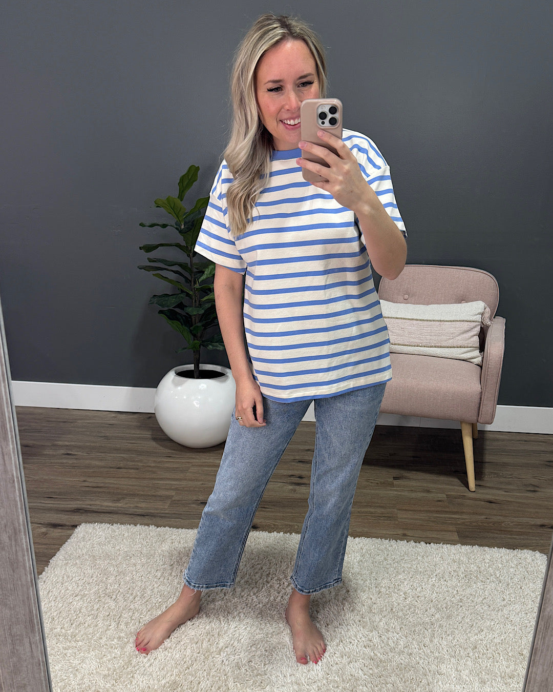 Kira Striped Side Slit Top - Blue SALE Staccato