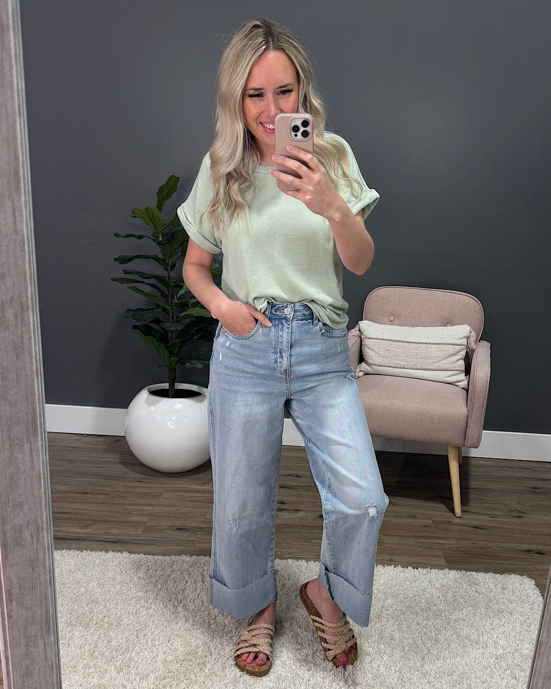 KanCan Time To Go Rolled Hem Wide Leg Jeans KanCan