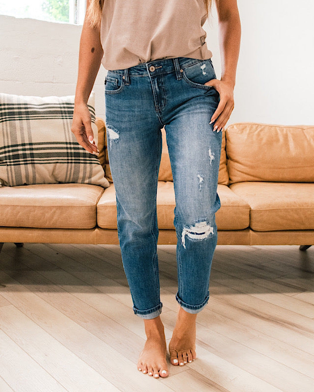 KanCan Haven Patched Boyfriend Jeans - Regular and Plus FINAL SALE KanCan