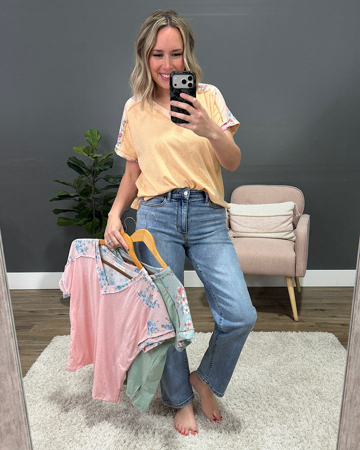 NEW! Ava Floral Color Block Top - Blush Lovely Melody