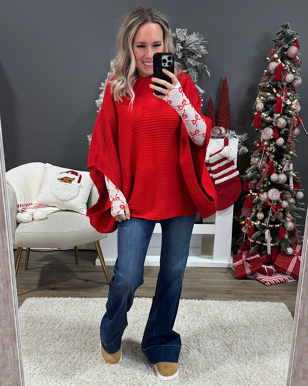 NEW! Meg Pullover Poncho Sweater - Red Blakeley