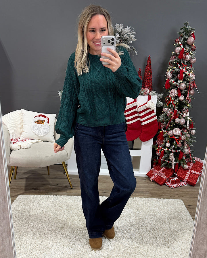 NEW! Waverly Cable Knit Sweater - Deep Green Hyfve