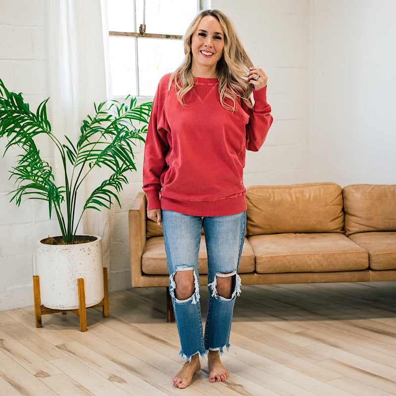 Girlfriend Crewneck Sweatshirt - Ruby  Zenana   