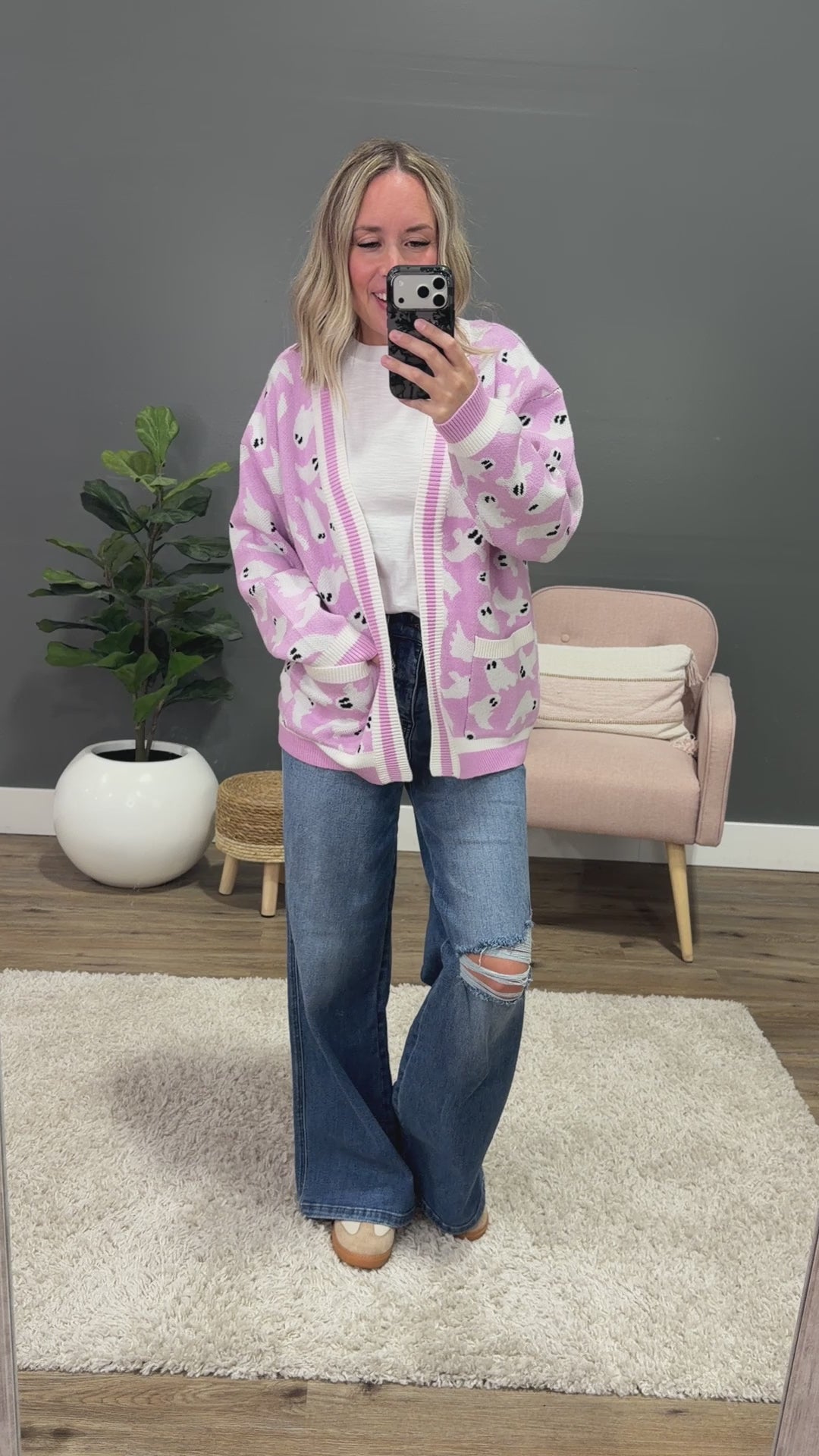 NEW! Ghost Pocket Cardigan - Pink Michelle Mae
