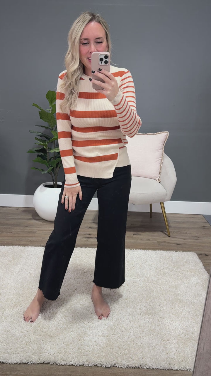 Kimberly Contrast Stripe Knit Top - Rust & Oatmeal FINAL SALE Bibi
