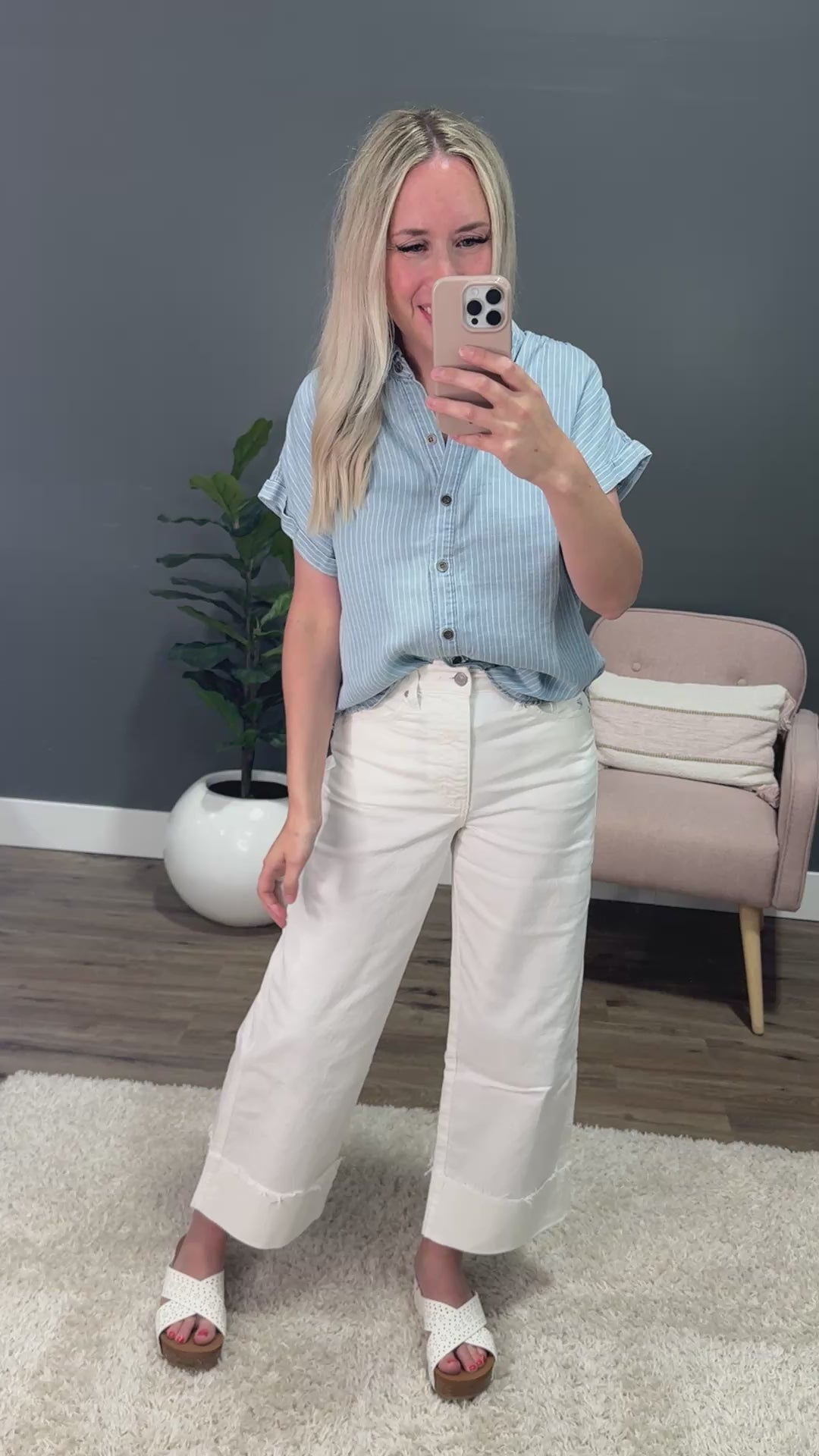 Emmy Blue Striped Tencel Button Up Top FINAL SALE Be Cool