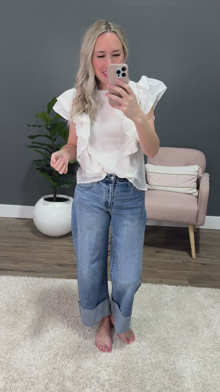 Sophie Ruffled Blouse with Lace Trim - Ivory SALE Heyson