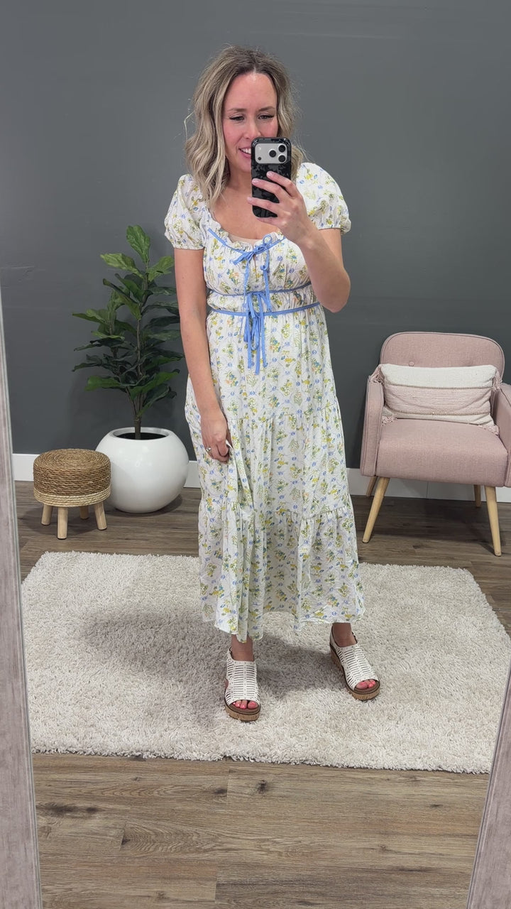 So Sweet Floral Print Midi Dress - Blue Multi Mine