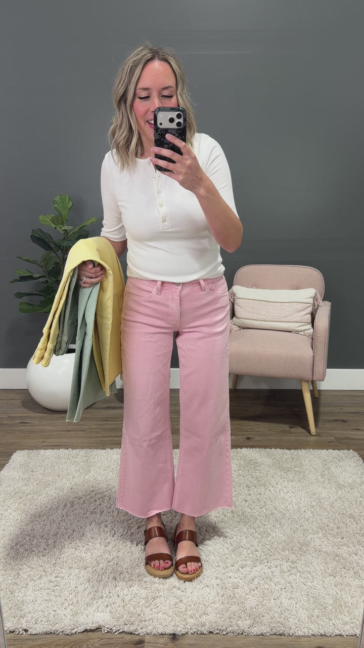 NEW! Vervet Skye Wide Leg Non Distressed Crop Jeans - Pink Vervet