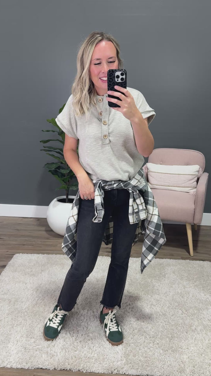 Janice Ribbed Henley Top - Sand Heimish