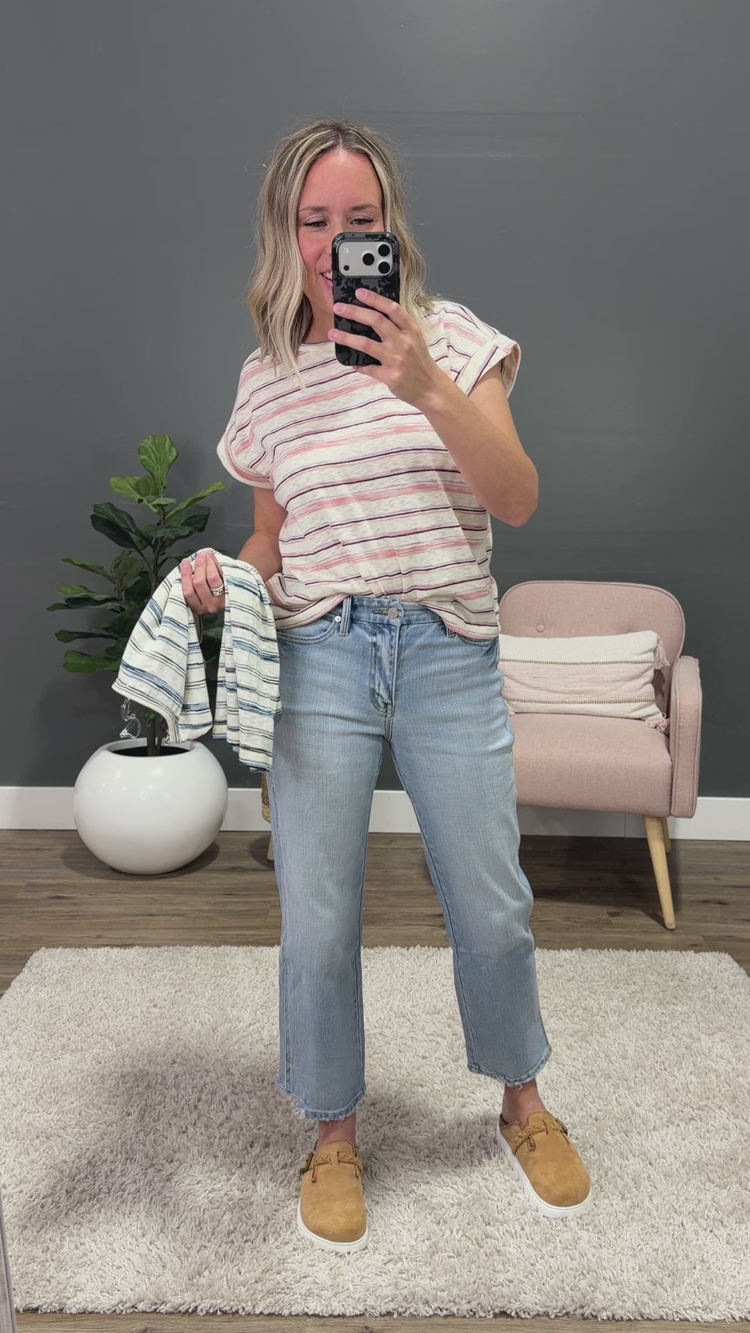 NEW! Alicia Striped Slub Knit Top - Pink Staccato
