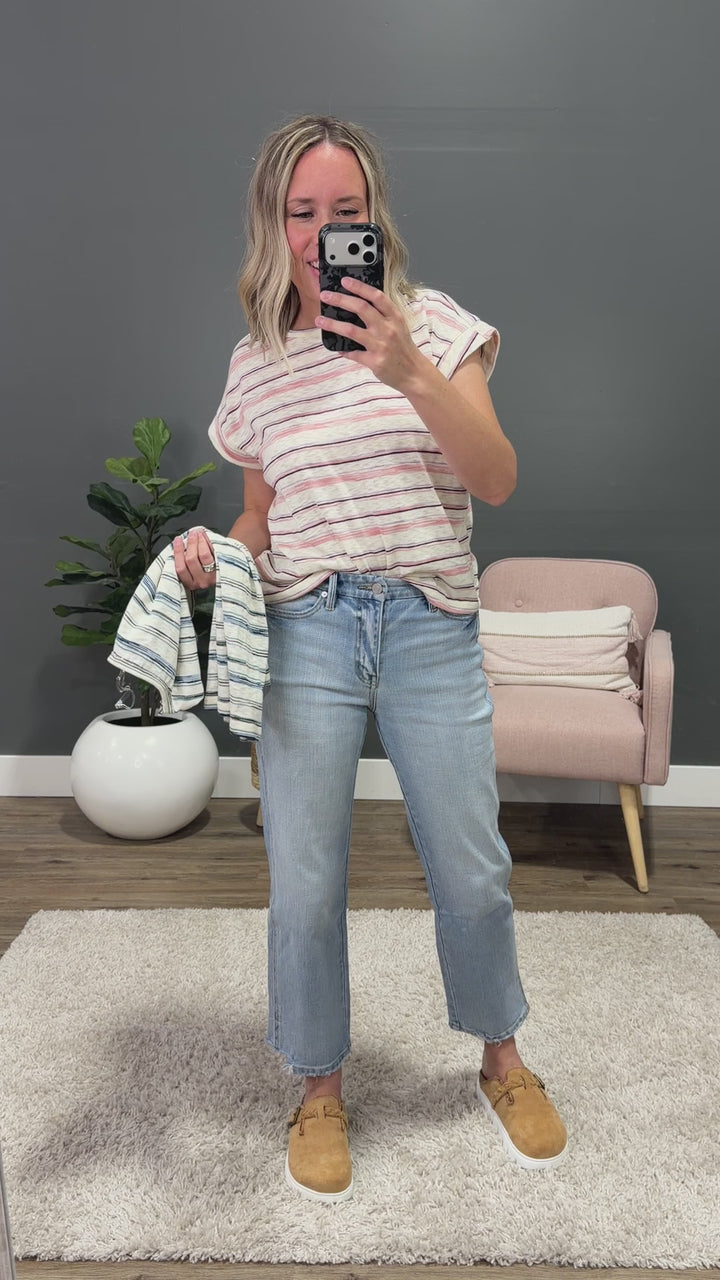 NEW! Alicia Striped Slub Knit Top - Pink Staccato