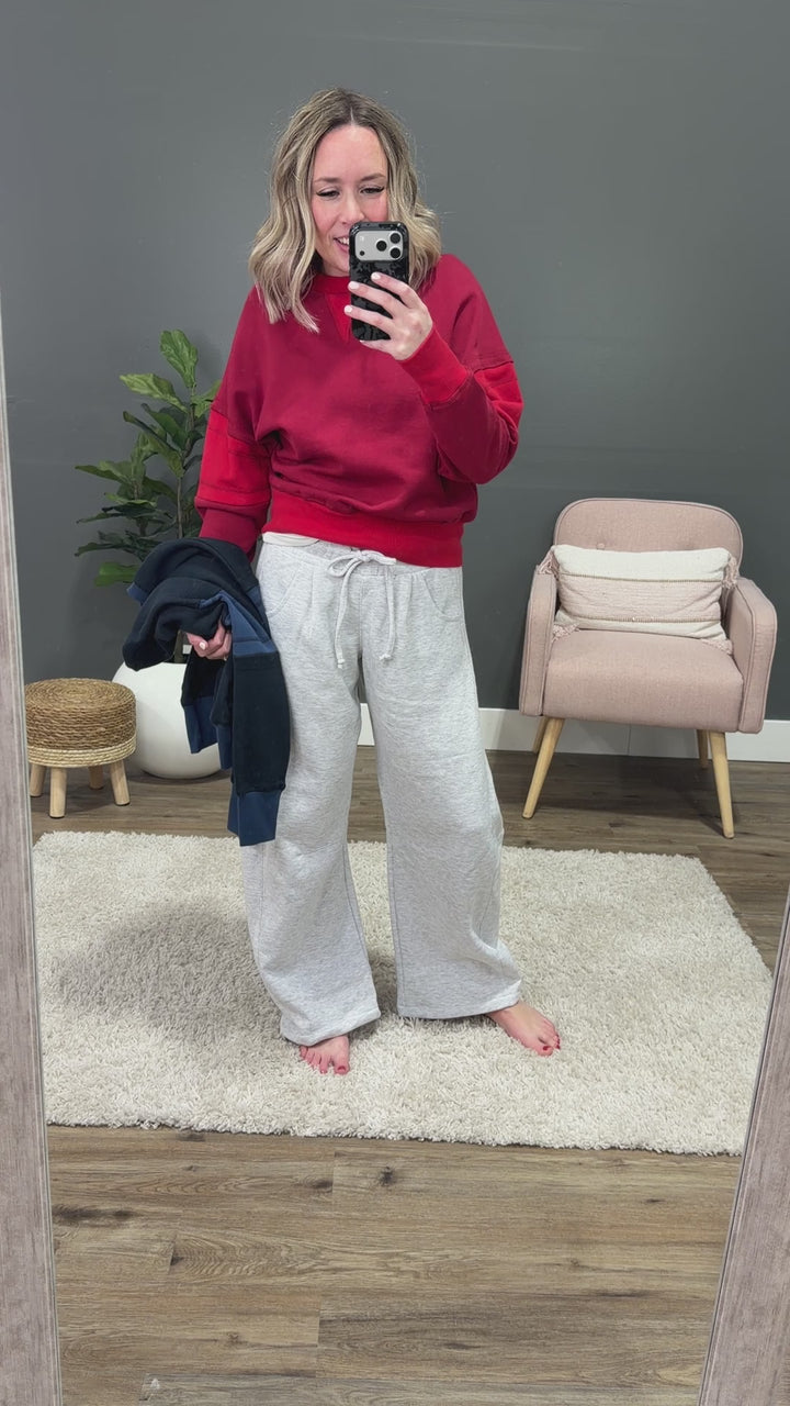 Mono B Varsity Color Block Fleece Crewneck - Garnet Red Mono B
