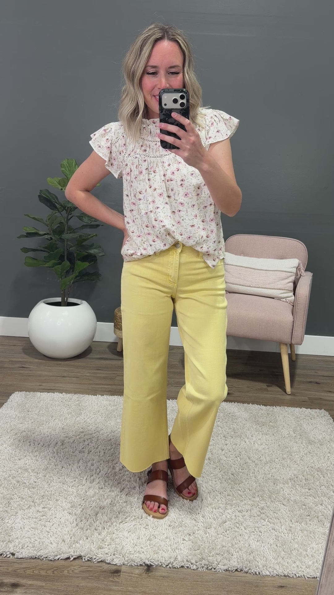 NEW! Elise Floral Ruffle and Lace Top Mine