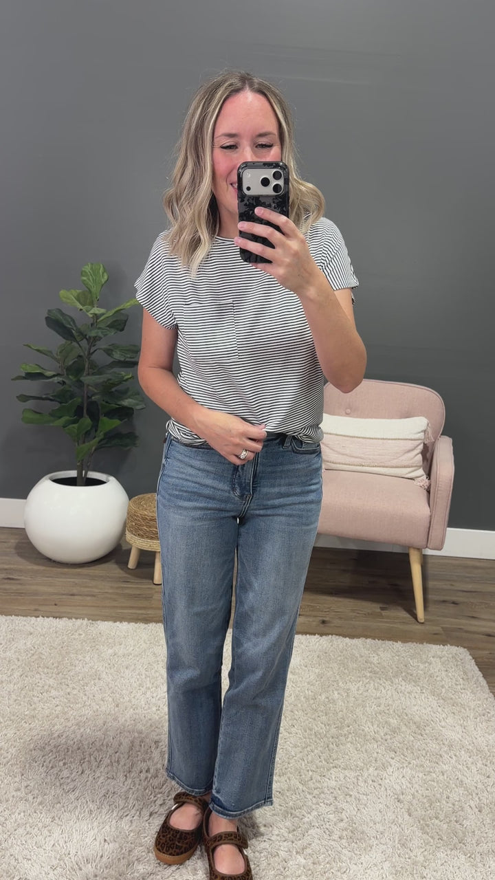 Hendrix Striped Pocket Top - Forest Green Staccato