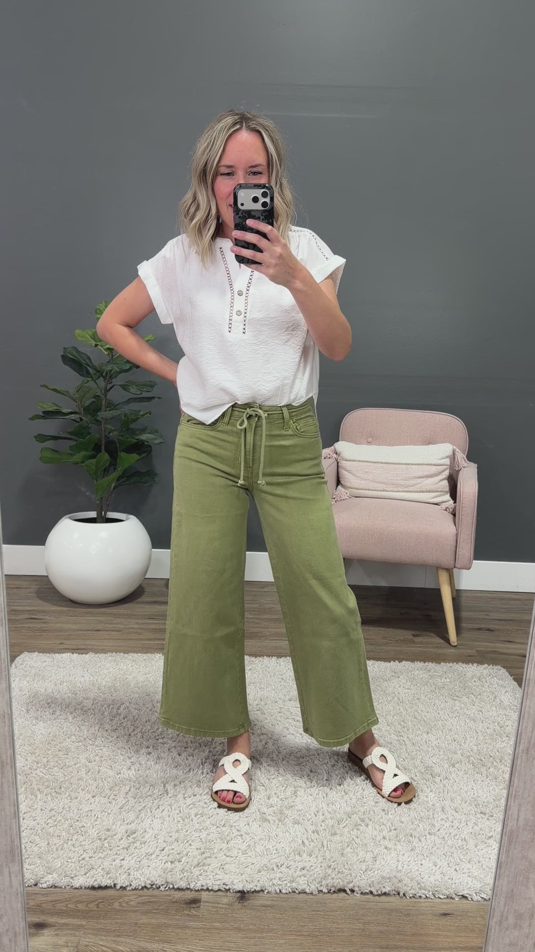 NEW! Vervet Kacie Cropped Wide Leg Jeans - Eucalyptus Vervet