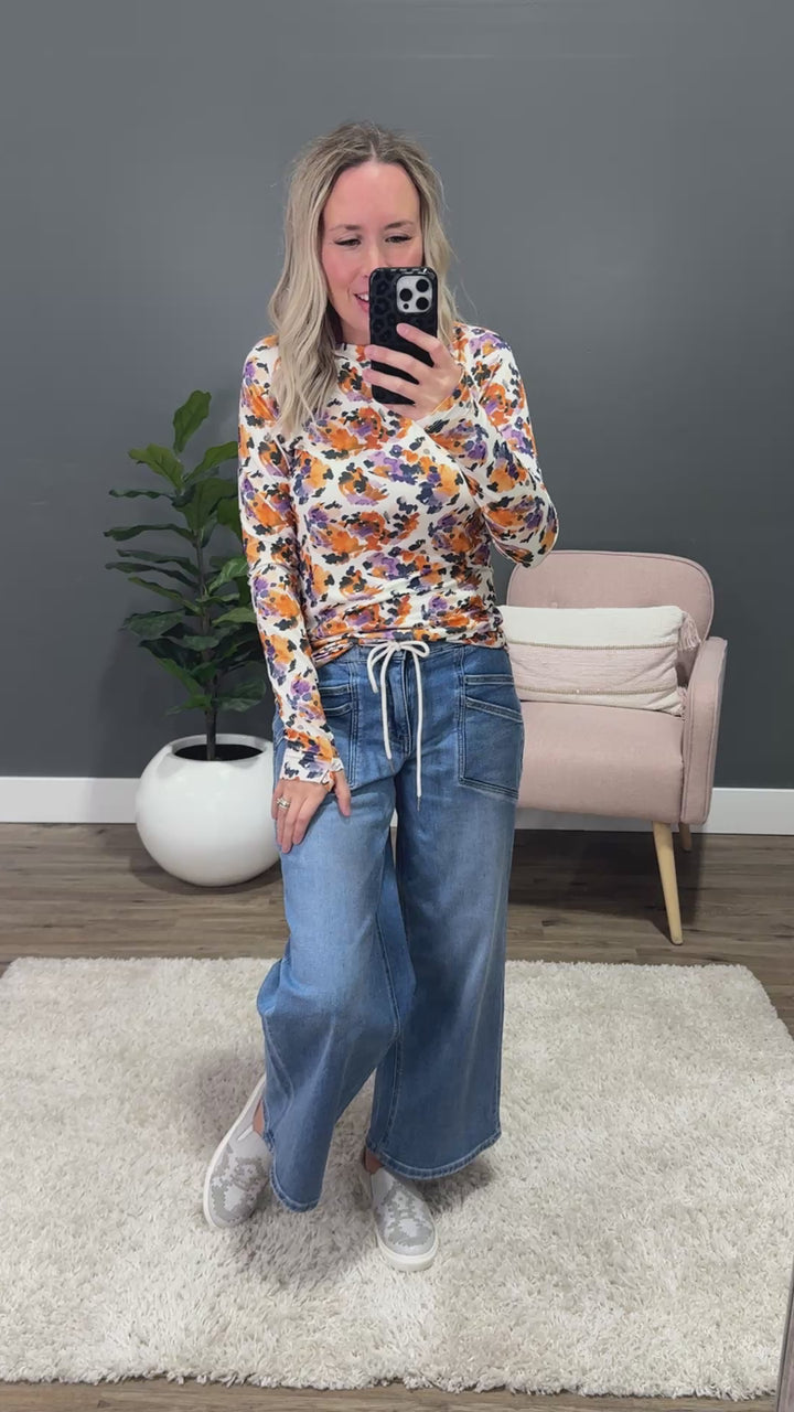 Blair Long Sleeve Top - Autumn Purple Abstract Michelle Mae