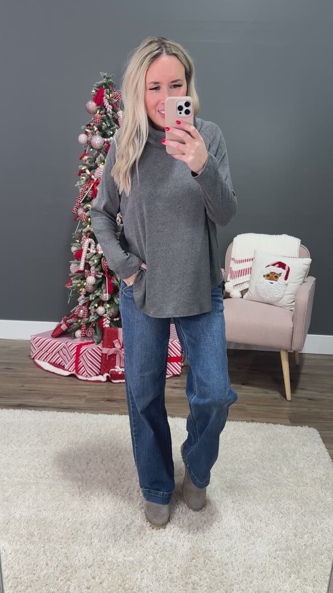 DOORBUSTER! Ribbed Turtleneck Top - Charcoal Sew In Love