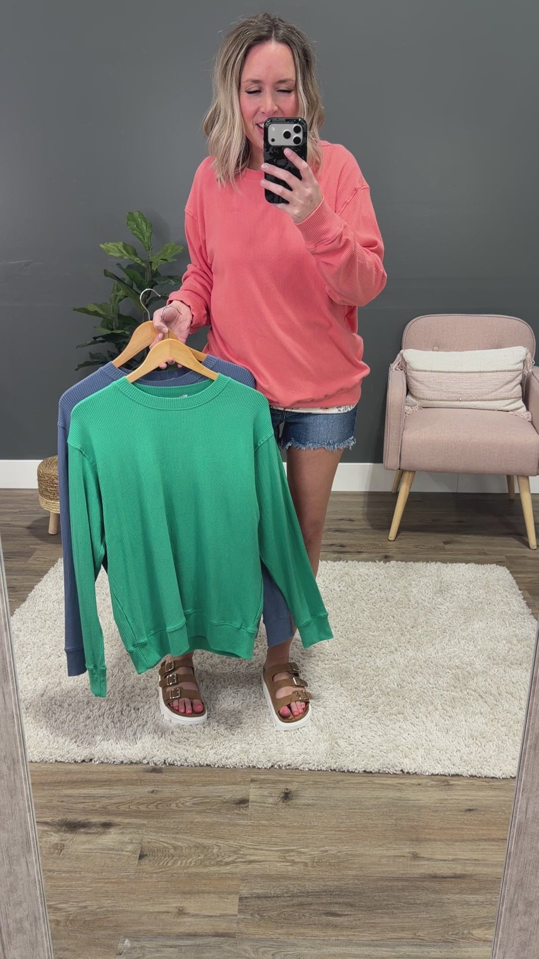 Mia Ribbed Crewneck Top - Emerald Michelle Mae
