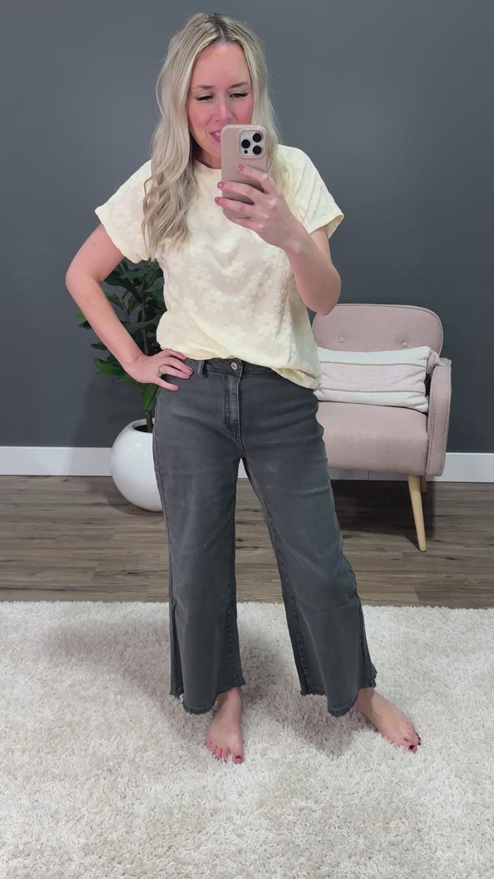Mae Wide Leg Cropped Jeans - Ash Black Zenana