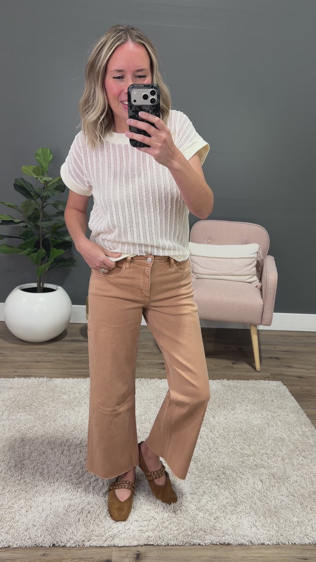 Liesel Textured Open Knit Top - Ivory Staccato