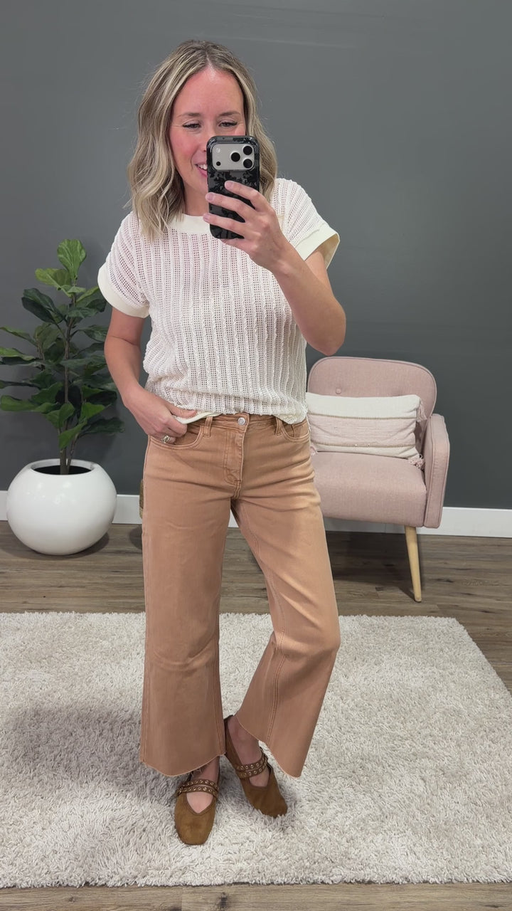 Liesel Textured Open Knit Top - Ivory Staccato