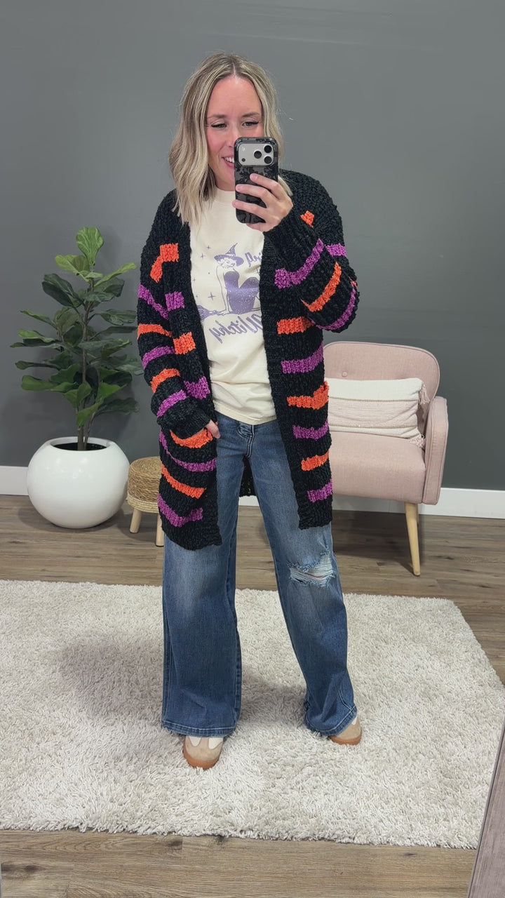 NEW! Halloween Striped Popcorn Cardigan Michelle Mae
