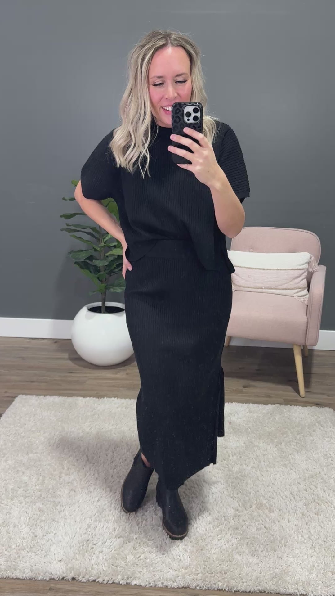 Renee Ribbed Sweater and Skirt Set - Black Wishlist