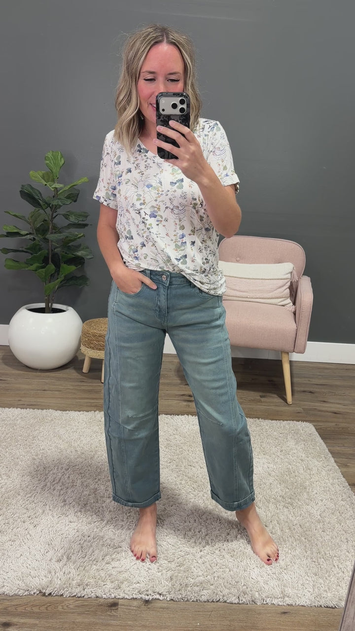 NEW! Alexandra Non Distressed Barrel Jeans - Teal Zenana