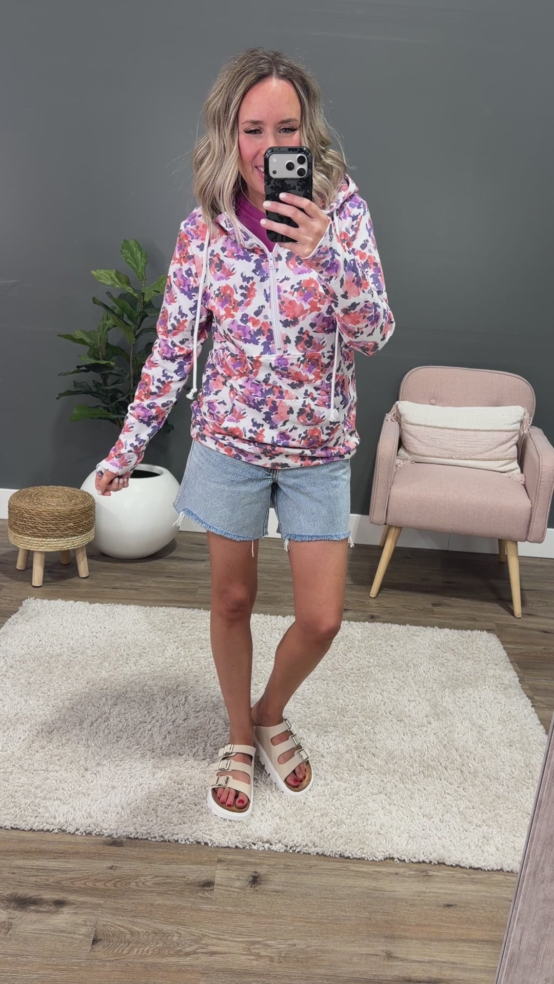 Lindsay Half Zip Hoodie - Purple Abstract Michelle Mae