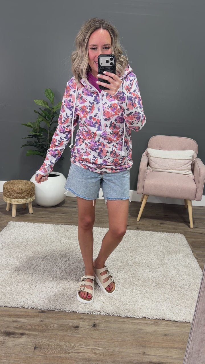 Lindsay Half Zip Hoodie - Purple Abstract Michelle Mae