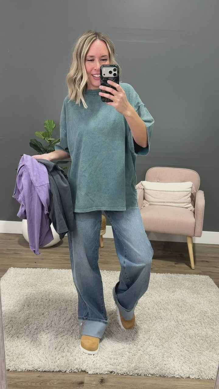 Oversized Mineral Wash Tee - Dusty Purple Double Zero
