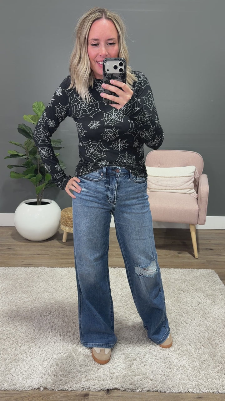 NEW! Blair Long Sleeve Top - Midnight Webs Michelle Mae