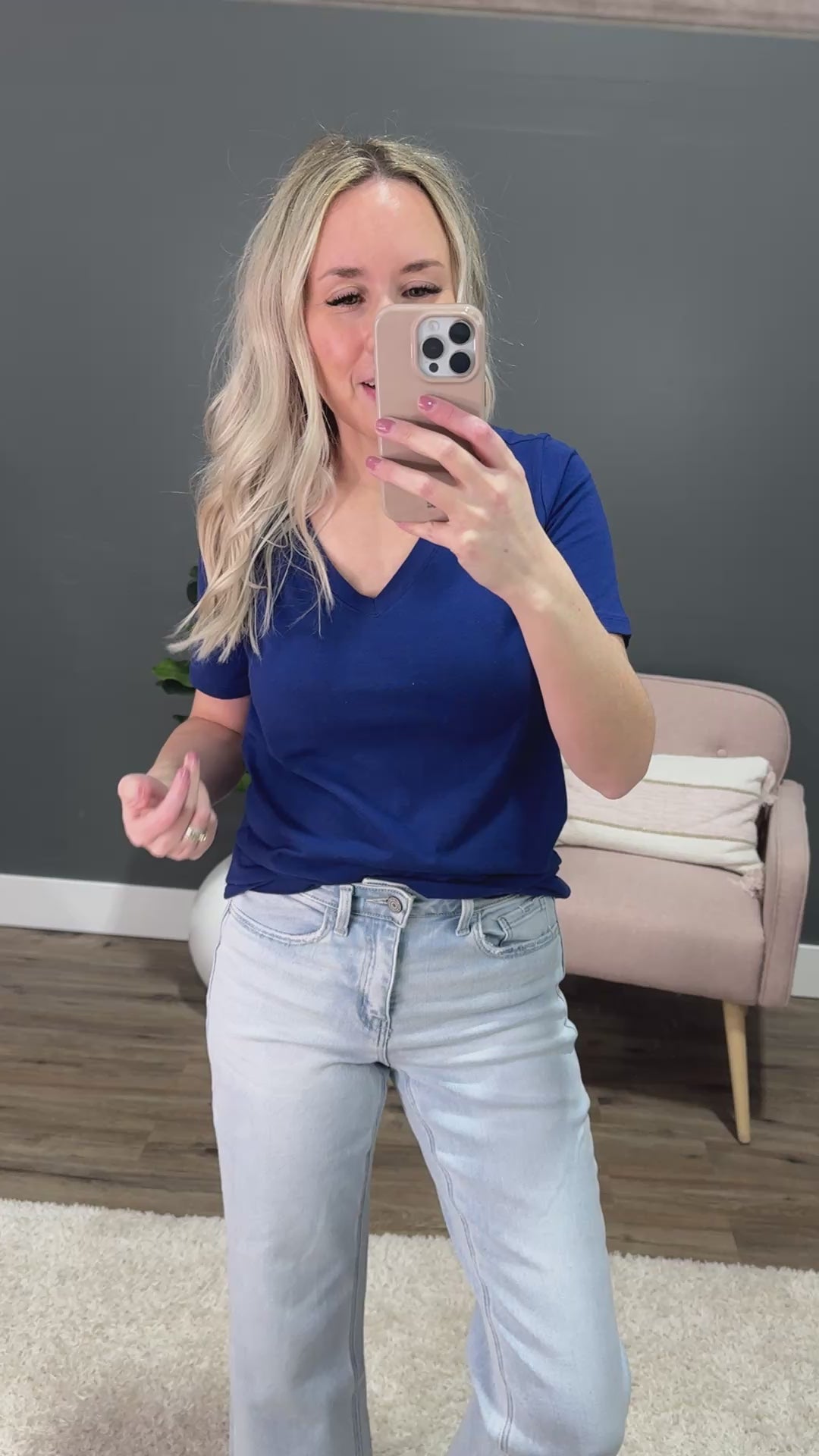 Favorite V Neck Top - Light Navy Zenana