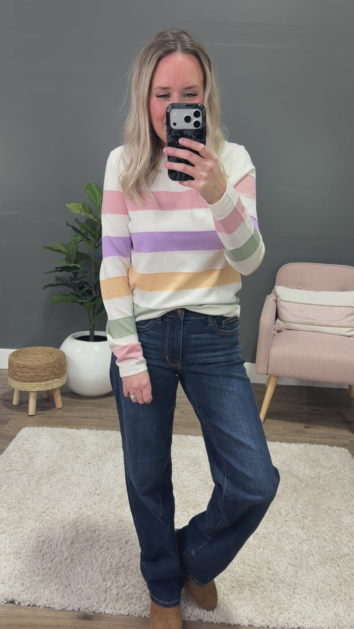 Kelsey Multi Color Striped Fine Knit Sweater - Pink & Lavender FINAL SALE Staccato