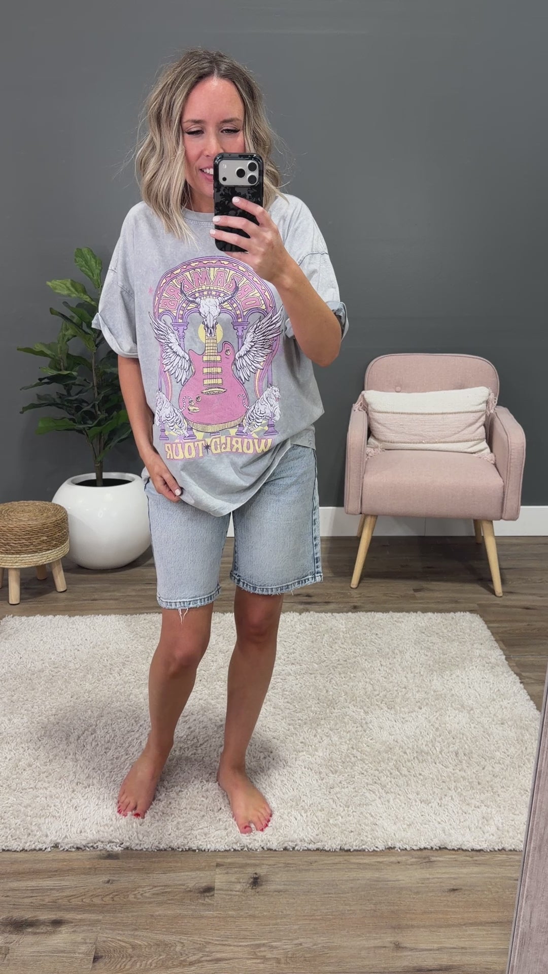 Dreamers World Tour Gray Denim Mineral Wash Tee Zutter