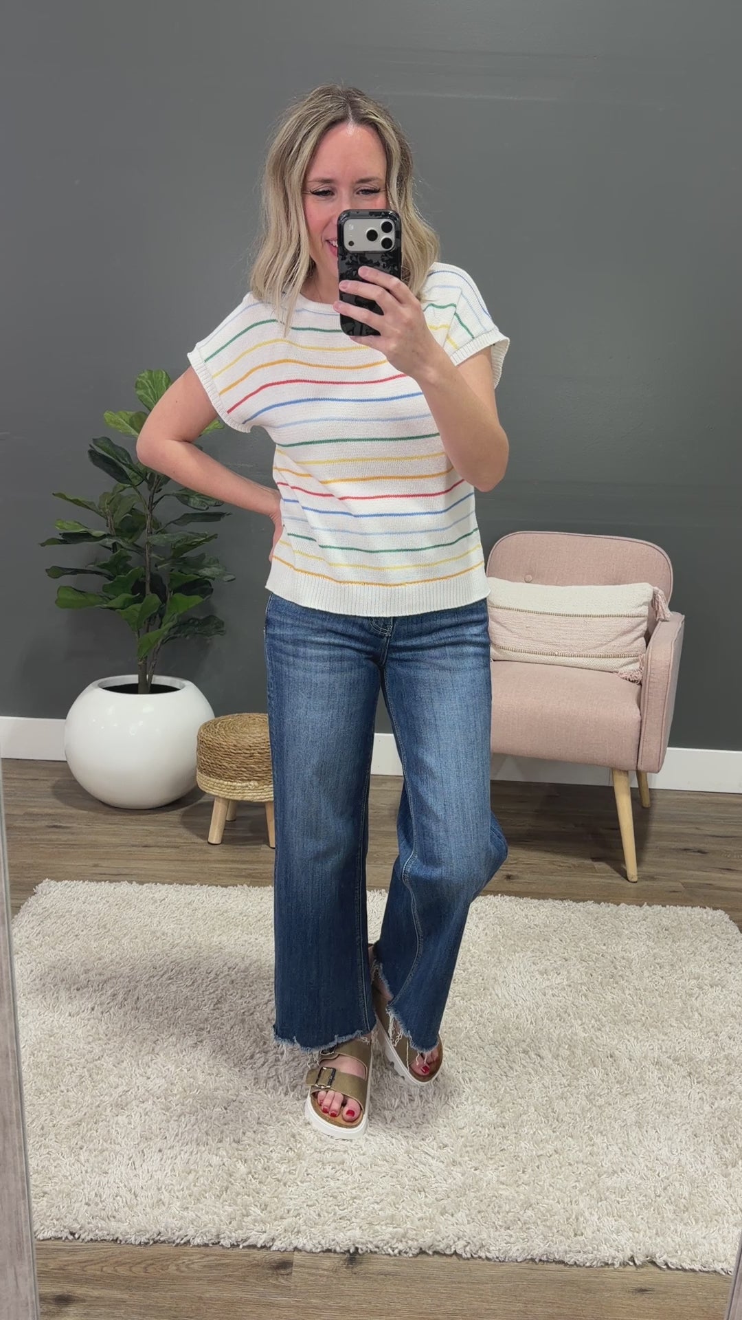 NEW! Ivy Striped Short Sleeve Sweater - Multi Staccato