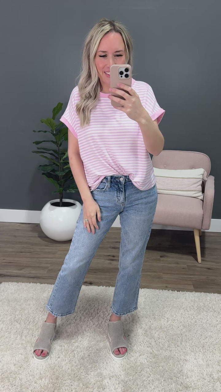 Carolina Striped Drop Shoulder Top - Pink FINAL SALE Lovely Melody