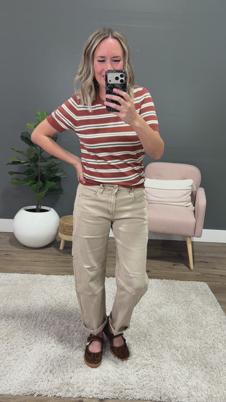 NEW! Iris Striped Short Sleeve Top - Terracotta Be Cool