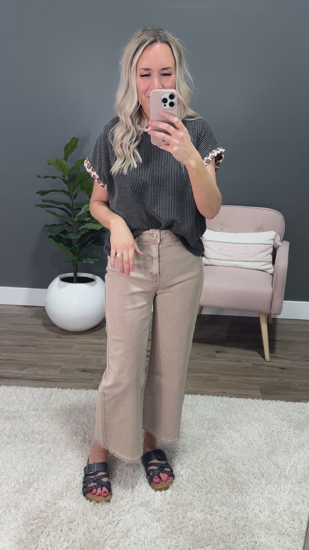 Amber Corded Top with Leopard Detail - Charcoal Lovely Melody