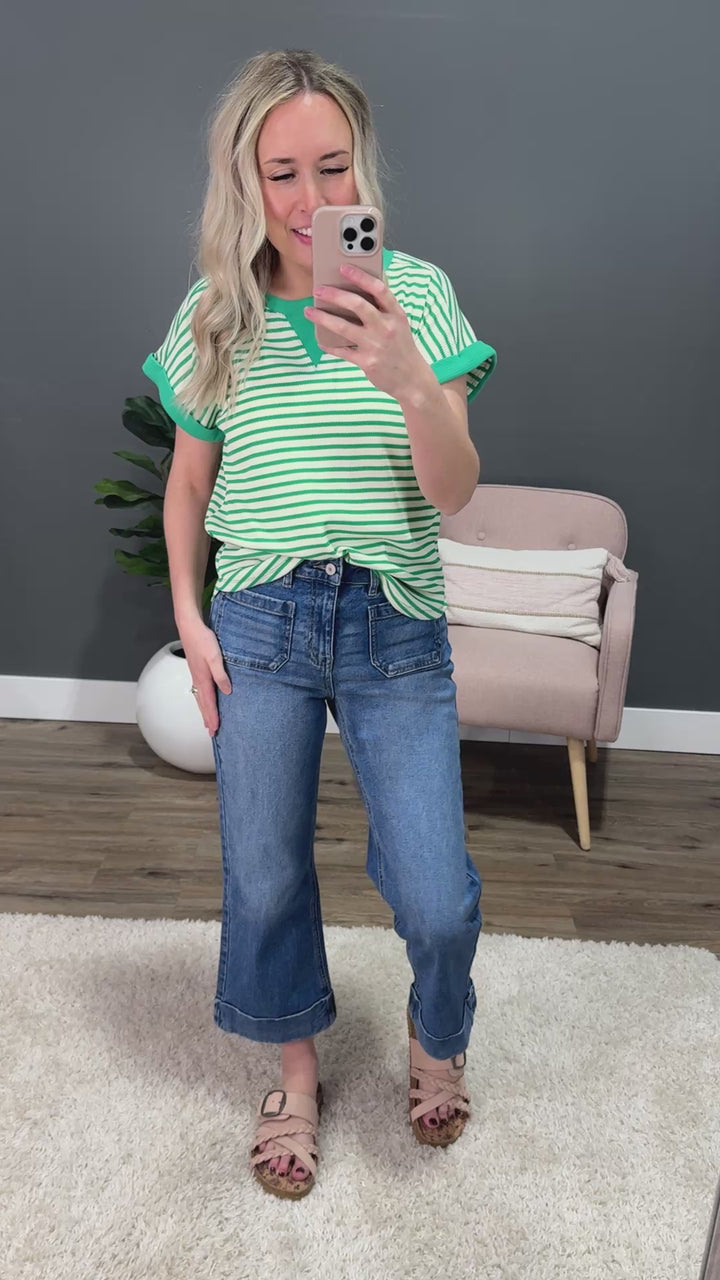 KanCan Isabella 2.0 Rolled Hem Crop Flare Jeans - Medium Wash KanCan