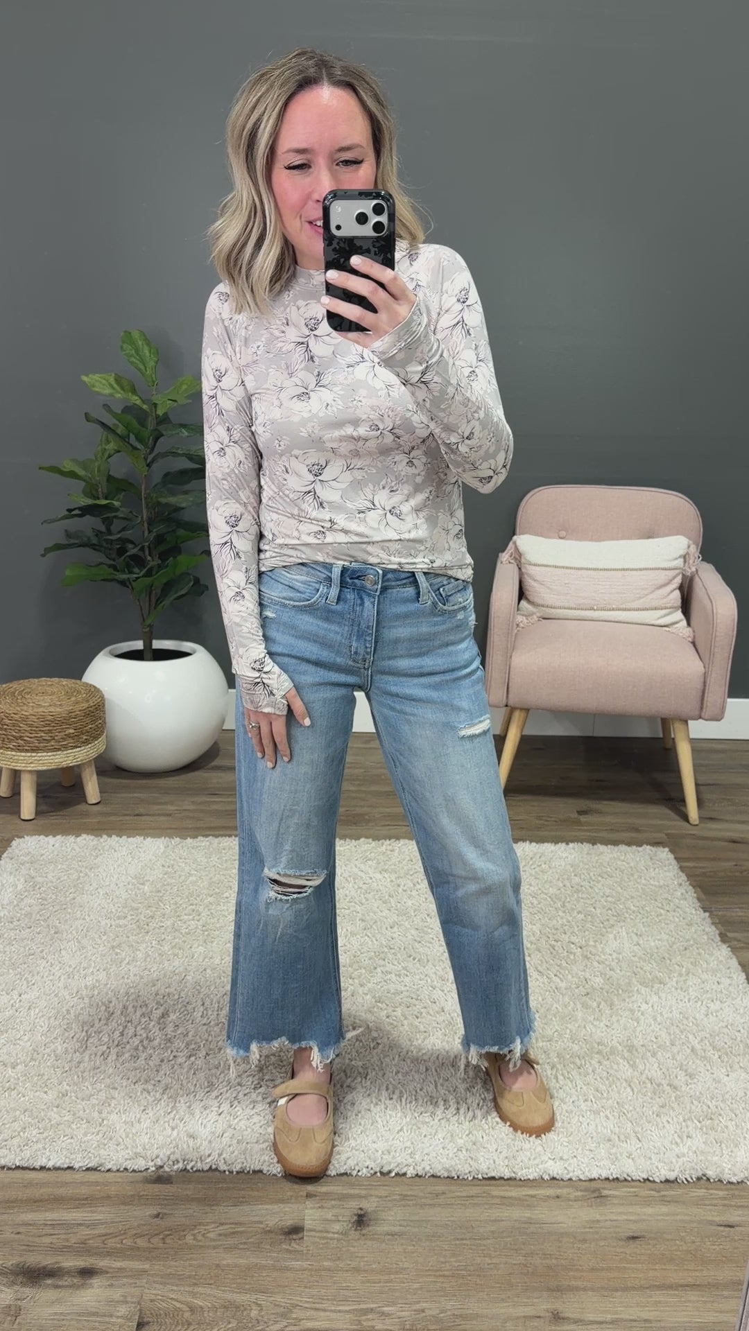 NEW! Blair Long Sleeve Top - Vintage Gray Floral Michelle Mae