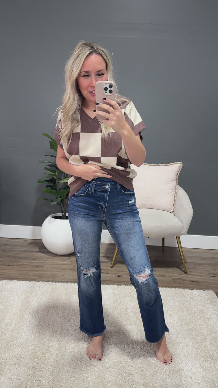 KanCan Jessica Crossover Waist Distressed Straight Jeans SALE KanCan