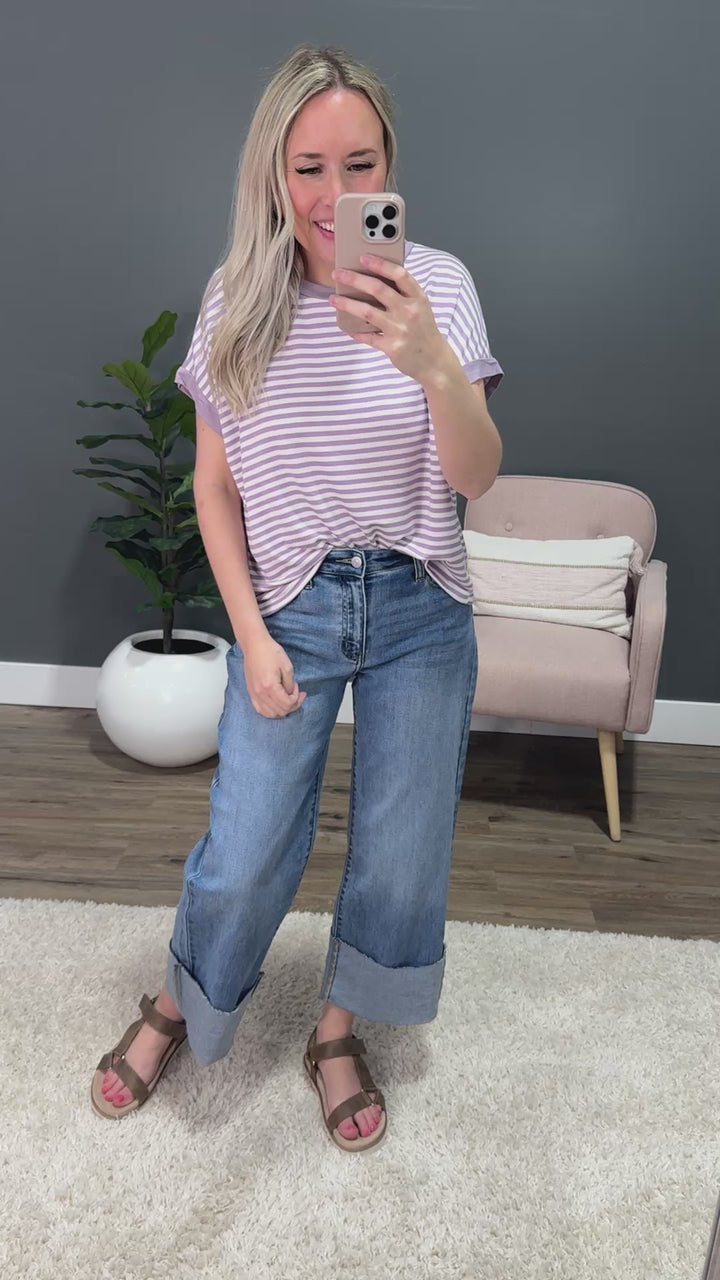 Carolina Striped Drop Shoulder Top - Lilac SALE Lovely Melody